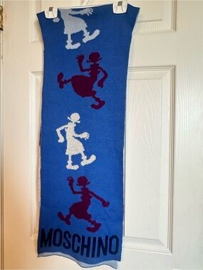 Moschino Blue Graphic Knit Scarf